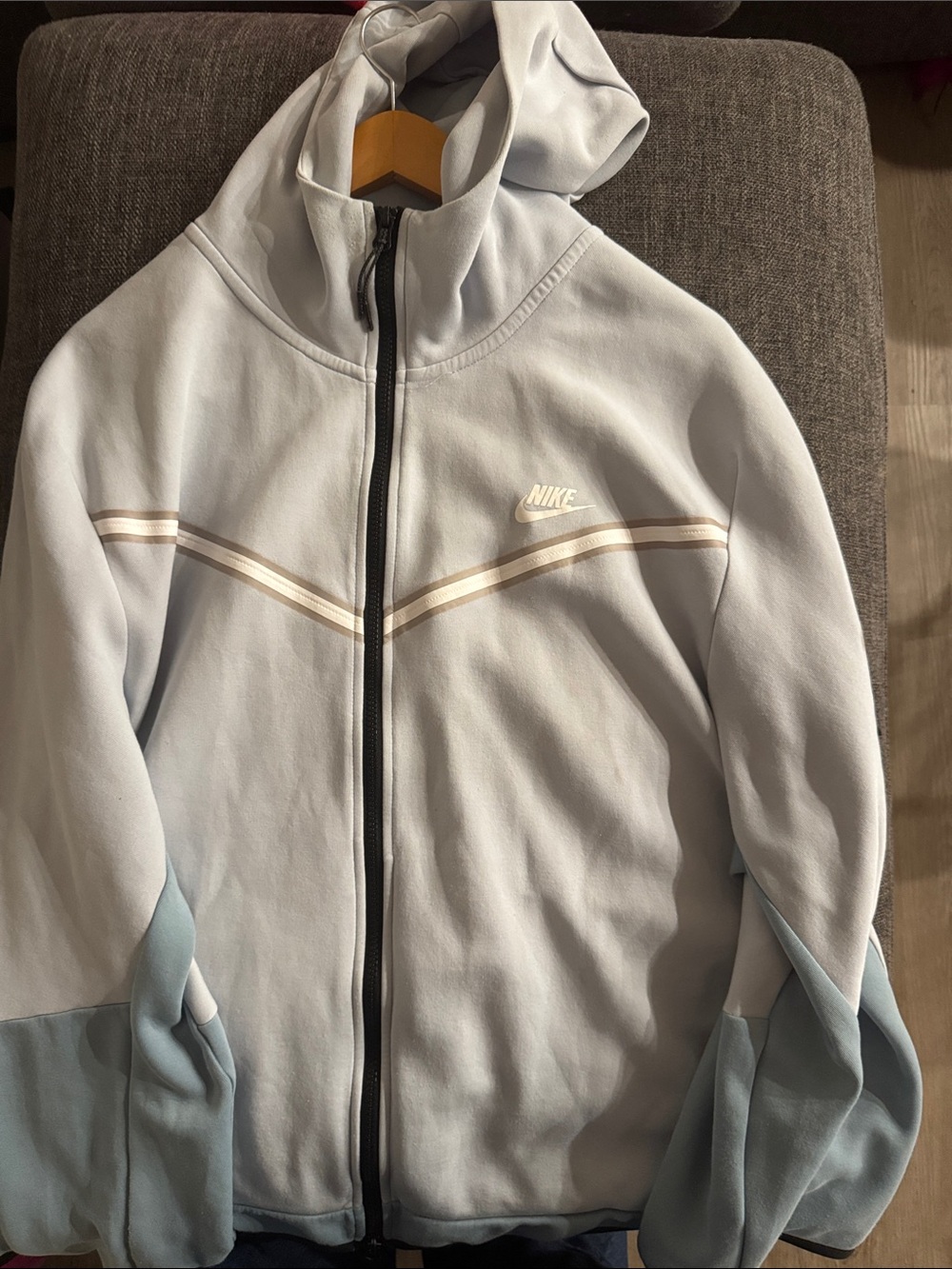 Nike Women’s Light Blue and Cream Hooded Full-Zip Jacket